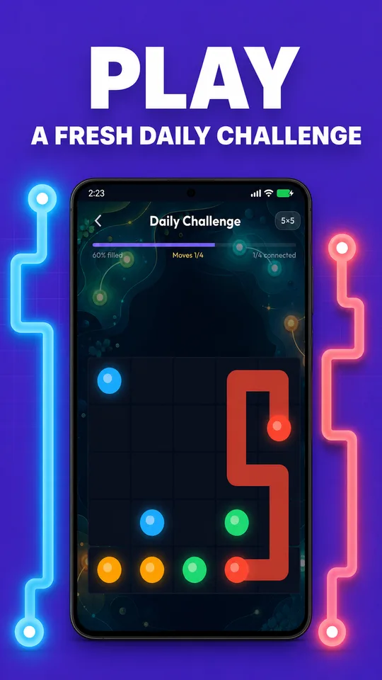 FlowD Daily Challenge inviting the player to solve a fresh board.
