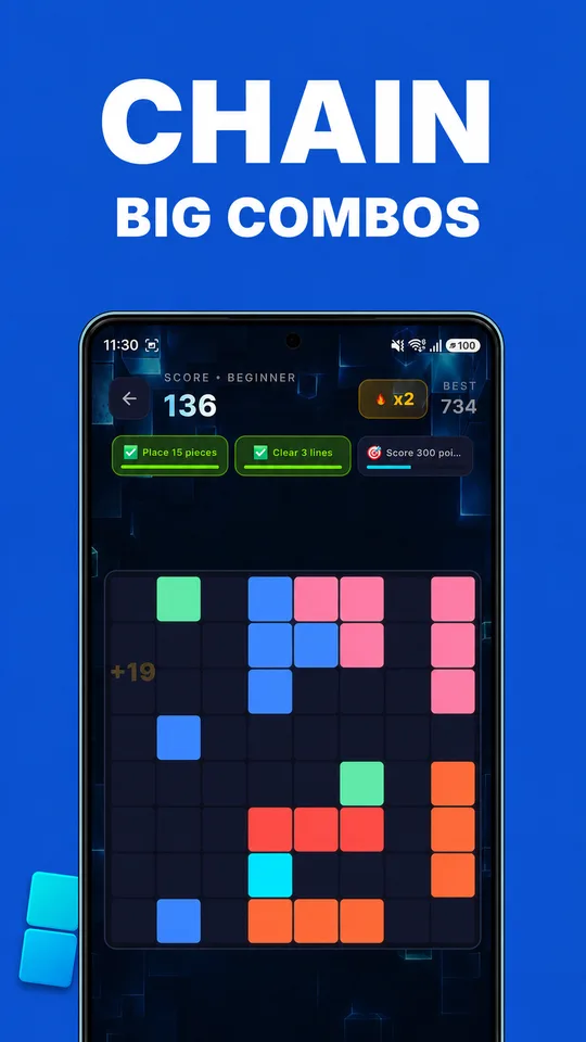 GridD placement clearing multiple lines and building a scoring combo.