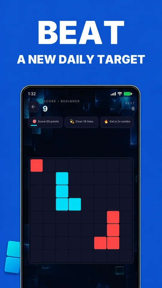 GridD Daily Challenge displaying a personal target score and reward.