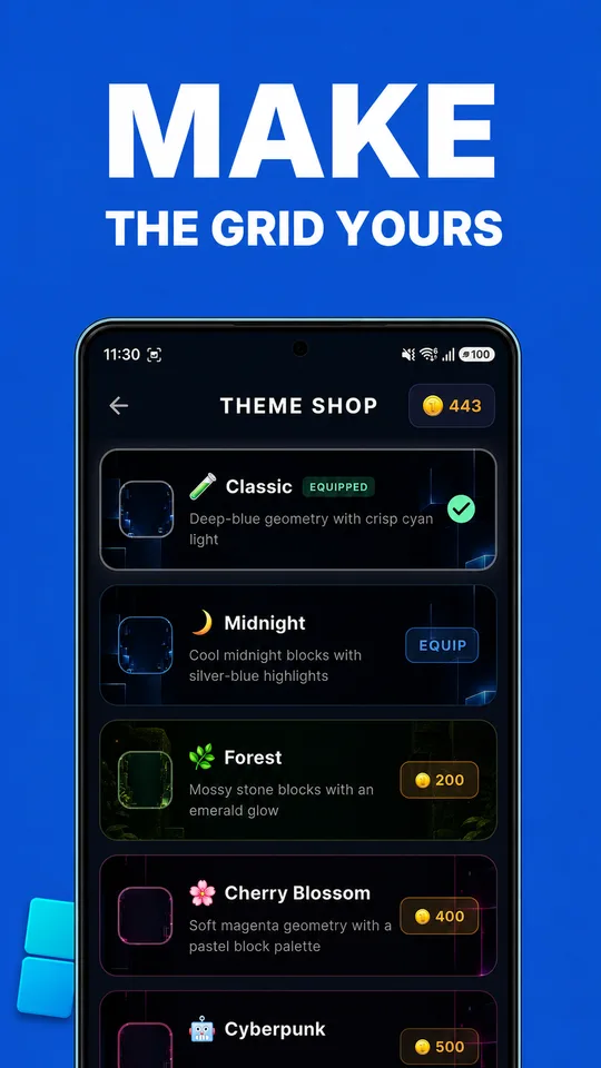 GridD visual theme selection with distinct geometric backgrounds.