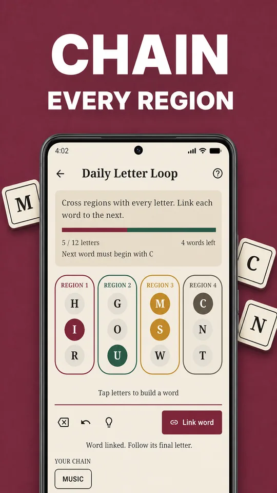 LexiD Letter Loop board divided into colored letter regions.